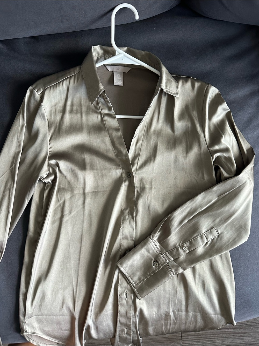 H&M Olive Satin-Finish women’s Button Down Shirt